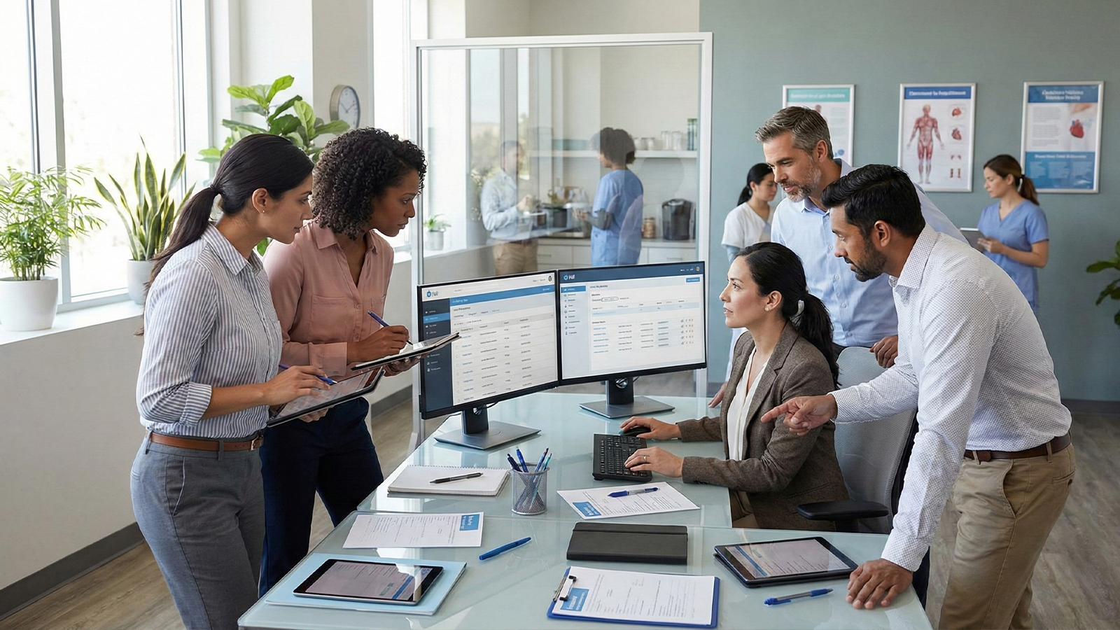 Healthcare team talking about their EMR system