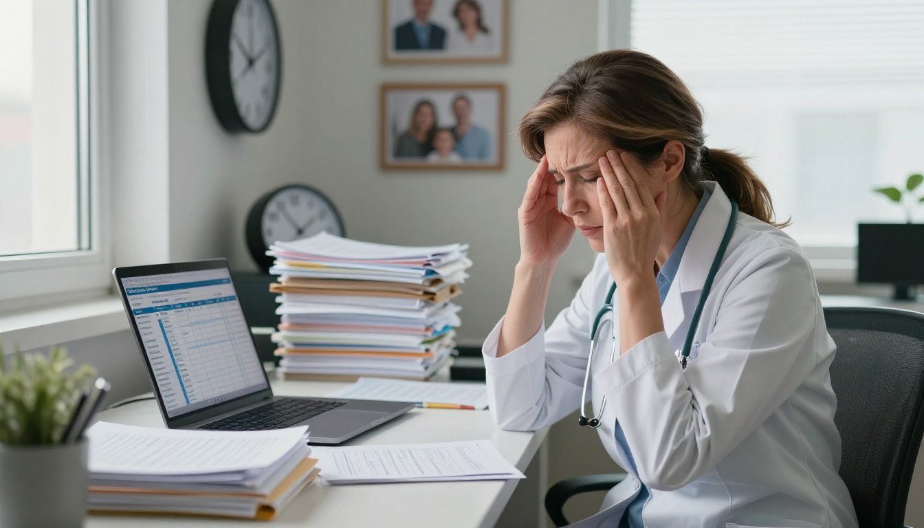 A physician overwhelmed by EMR software